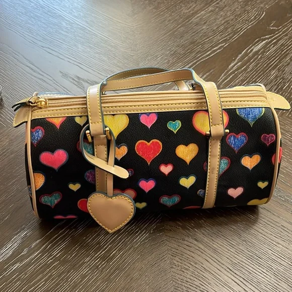 Black with multi colored hearts satchel bag - Picture 7 of 17
